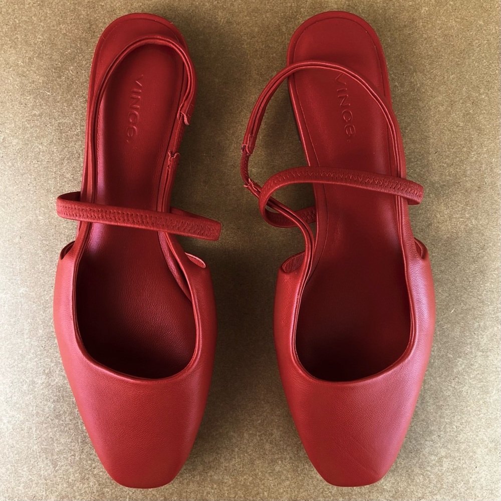 NEW VINCE RED LEATHER SLINGBACK FLATS - Picture 12 of 13